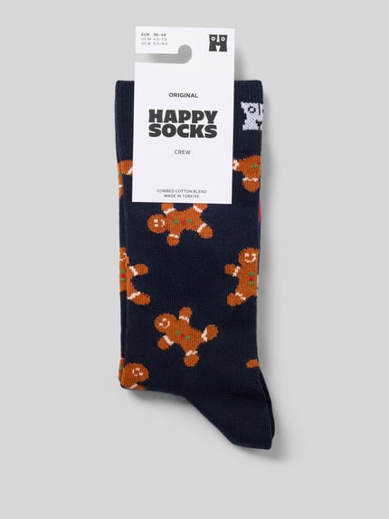 Happy Socks Socken aus elastischem Baumwoll-Mix Modell 'Gingerbread Man' Dunkelblau 3