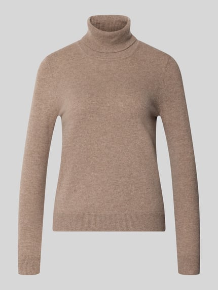 Produktfoto, Regular Fit Rollkragenpullover aus reinem Kaschmir von Christian Berg Woman in Beige, gerippter Kragen und Abschlüsse, langärmliges Design