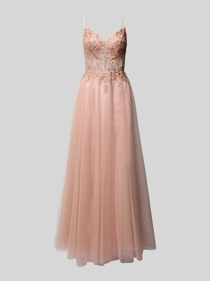LUXUAR FASHION Avondjurk met siersteentjes Abrikoos - 2