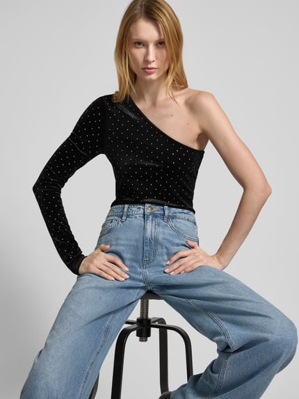 MANGO Slim Fit Blusentop mit One-Shoulder-Träger Modell 'XTACHI' Black 3
