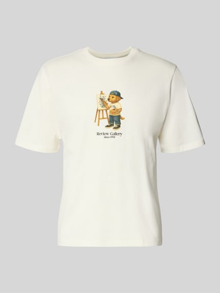 Produktfoto, męski t-shirt z nadrukiem z motywem, krój regular fit, bawełna, okrągły dekolt, długość tyłu w rozmiarze M: 68 cm, T-Shirt mit Motiv-Print od REVIEW
