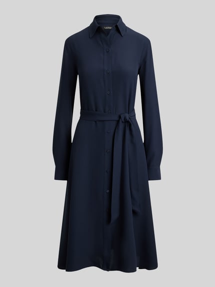 Lauren Ralph Lauren overhemdjurk met tailleriem Marineblauw - 2
