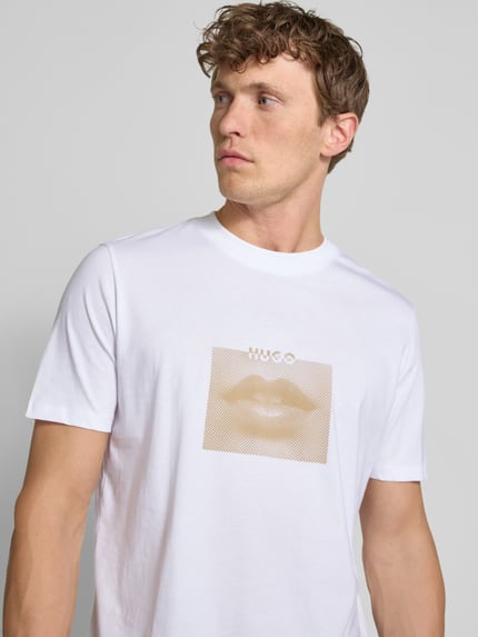 HUGO T-Shirt mit Label-Print Modell 'Deterni' Weiss 3