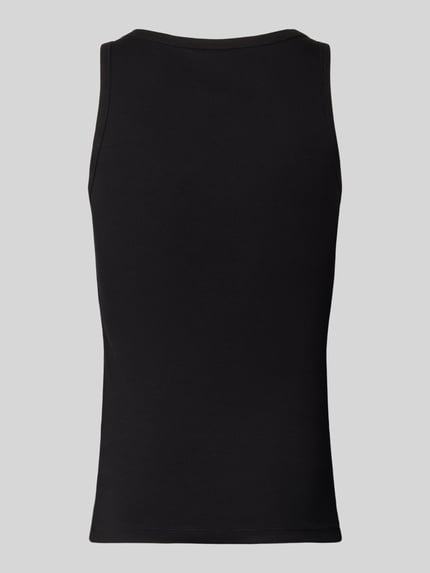 Produktfoto, Tanktop mit Label-Print im 2er-Pack von HUGO aus schwarzem Baumwoll-Elasthan-Mix mit Ripp-Optik und breiten Trägern