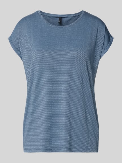 Produktfoto, Relaxed Fit T-Shirt aus Viskose-Mix Modell 'LAVA' von Vero Moda, niebieski, w paski, krótki rękaw, efektowna przędza, okrągły dekolt