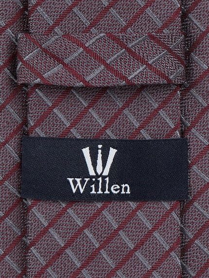 Produktfoto, Krawatte aus reiner Seide mit Logo-Patch 6,5cm von Willen in Rot und Grau mit eingewebtem Karomuster, Spitze Passform, Logo-Patch, Breite 7 cm bei Größe 1, Herren Krawatte
