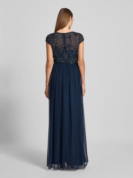 Christian Berg Cocktail Abendkleid mit Perlen-Stitching Dunkelblau 5
