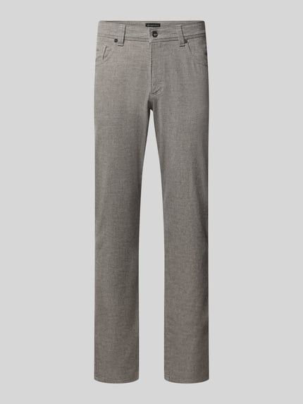 Produktfoto, Regular Fit Hose mit Eingrifftaschen Modell 'Cordoba' von bugatti, mieszanka bawełny i wiskozy, krój regular fit, szerokość w rozmiarze 32/32: 42 cm, długość wewnętrzna nogawki w rozmiarze 32/32: 82 cm, szaro-beżowy odcień, proste nogawki, delikatna struktura materiału