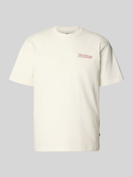 Produktfoto, T-Shirt mit Label-Print Modell 'FAIRLAWN' von Dickies, Herren T-Shirt aus Reine Baumwolle, Regular-Fit, Rundhalsausschnitt, Rückenlänge bei Größe M 72 cm, helle Farbe, glatte Textur, klare Linien