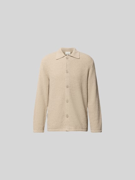 Produktfoto, cardigan uit katoenmix van closed in beige met structuurpatroon, platte kraag, doorlopende knoopsluiting, losse pasvorm