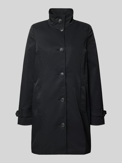 Productfoto, Trenchcoat met opstaande kraag en mouwriempjes van Christian Berg Woman Selection, A-lijn, zwart, gladde stof, knoopsluiting.