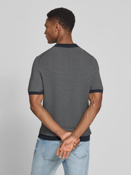 DRYKORN Slim fit gebreide poloshirt in two-tone-uitvoering model 'Triton' Donkerblauw - 5