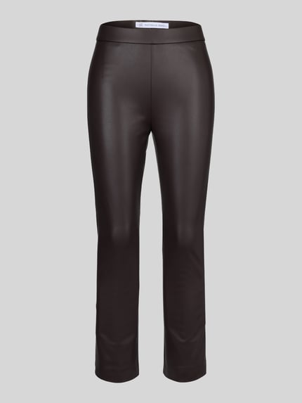 Produktfoto, braune Wide Leg Kunstlederhose aus Viskose-Mix Modell 'MACY' von Raffaello Rossi, glatte Oberfläche, Damen Leder- / Kunstlederhose