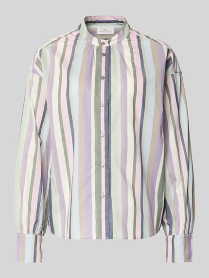 Produktfoto, Hemdbluse mit Knopfleiste von Fynch-Hatton in zarten Pastellstreifen, Reine Baumwolle, Lockerer Schnitt, Stehkragen, Raffungen