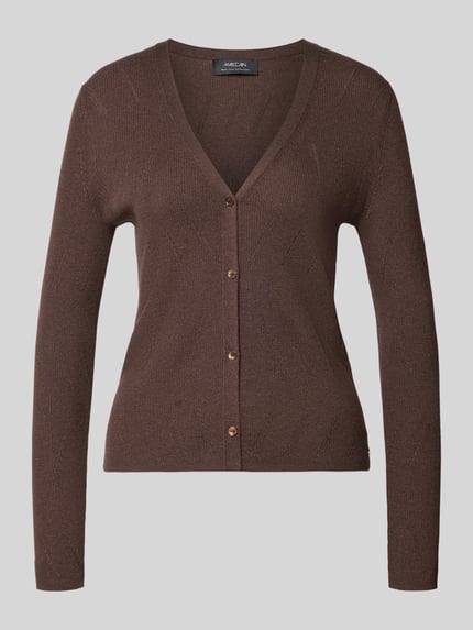 Produktfoto, Cardigan in Strick-Optik mit Baumwoll-Anteil van Marc Cain, elastische materiaalmix, getailleerd, tricotlook, V-hals, knoopsluiting