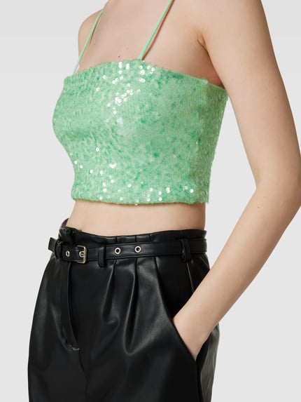 Gina Tricot Korte top met pailletten, model 'SEQUIN' Mintgroen - 3