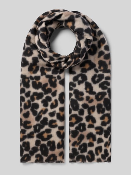 Produktfoto, Schal mit Fransenabschluss von PIECES, mehrfarbiges Animal Print Allover-Muster auf weichem Fleece, Fransen am Rand