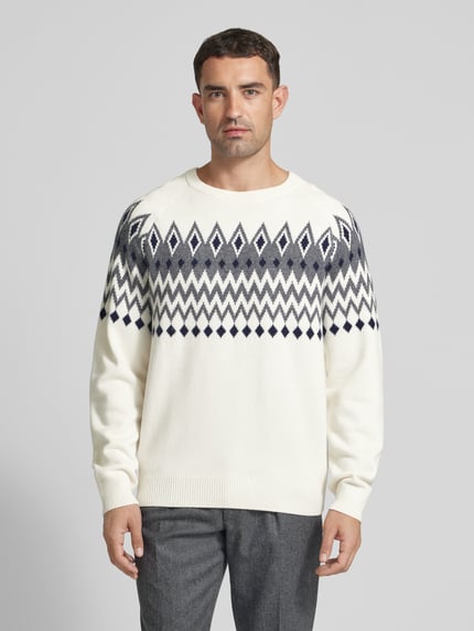 Christian Berg Men Regular Fit Strickpullover mit Kaschmir-Anteil Offwhite 4