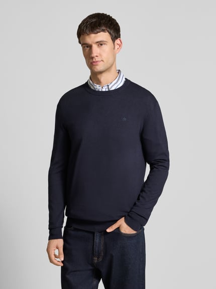 Scotch & Soda Gebreide pullover met logostitching, model 'CORE' Marineblauw - 4