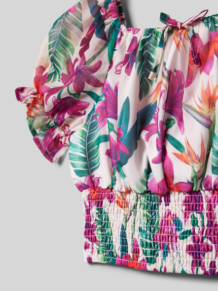 GUESS Cropped Blusenshirt mit Smok-Detail Pink 2