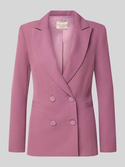 Produktfoto, Blazer mit doppelter knoopsluiting van Rinascimento in mauve, Reverskraag, getailleerde pasvorm, paspelzakken, ruglengte maat S 64 cm