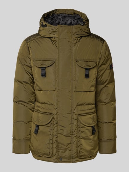 Peuterey Parka z ukrytym zamkiem błyskawicznym model „Aiptek” Khaki melanż 2
