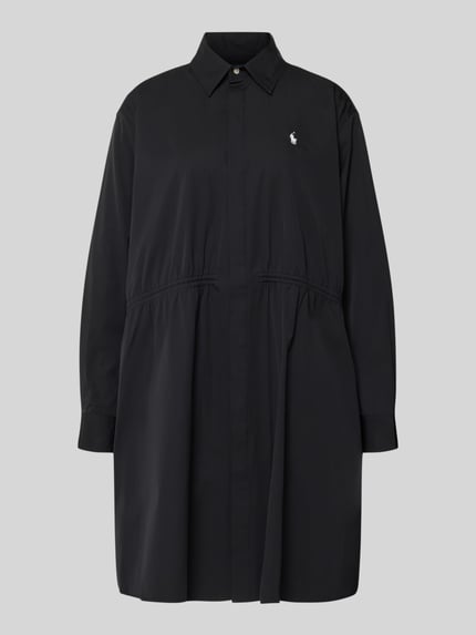 Produktfoto, Tailliertes Hemdblusenkleid aus reiner Baumwolle von Polo Ralph Lauren in Schwarz, Mini-Länge, Hemdkragen, Logo-Stitching, Kordelzug, verdeckte Knopfleiste, glatte Textur