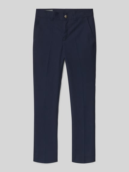 Produktfoto, stoffen broek met materiaalmix met viscose, recht model, bandplooien, Franse steekzakken, achterzak, bandwijdte 31 cm, binnenbeenlengte 63 cm, Stoffhose met französischen Eingrifftaschen van G.O.L., voor kinderen, donkerblauw.