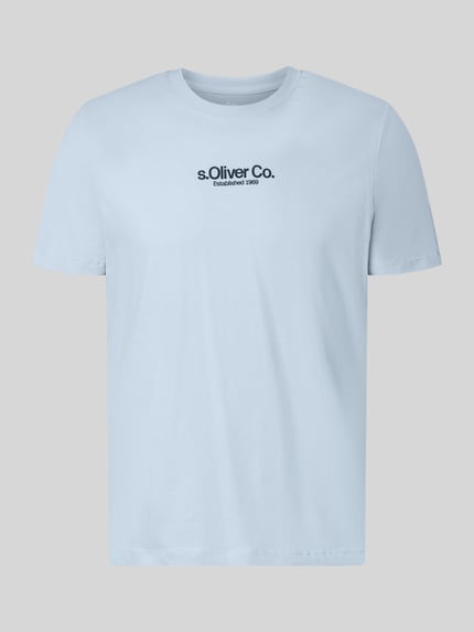 Produktfoto, Regular Fit T-Shirt aus reiner Baumwolle von s.Oliver RED LABEL, Optik: Unifarben, Label-Print, Rundhals, Kurzarm, hellblau, glatte Struktur