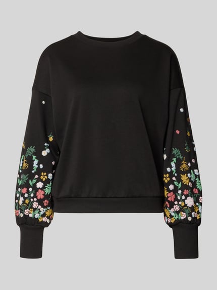 Produktfoto, Regular Fit Sweatshirt aus Baumwoll-Mix Modell 'BROOKE' von Only, zwart, unikleurig, bloemmotief, ronde hals, geribde boorden.