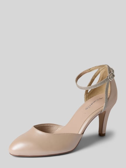 Produktfoto, Pumps mit Dornschließe von Tamaris w beżowej skórze ekologicznej o zaokrąglonym czubku, szpilka, brokatowy pasek, teksturowana podeszwa