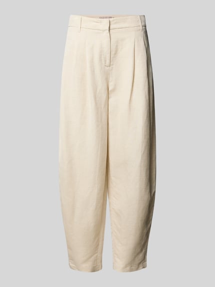 Productfoto, Leinenhose mit angedeuteten Gesäßleistentaschen van Christian Berg Woman Selection, lichtbeige, barrel fit, linnenmix met viscose, bies, haak- en ritssluiting, rechte pijp, context: dames leinenhose.