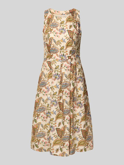 Productfoto, Midikleid aus Leinen im Allover-Look van WHITE LABEL, pure linnen, A-lijn, ronde hals, veelkleurige bloemenprint, zachte textuur
