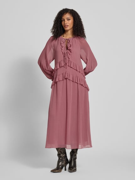 Jake*s Collection Midi-jurk van chiffon met volants Oudroze - 4
