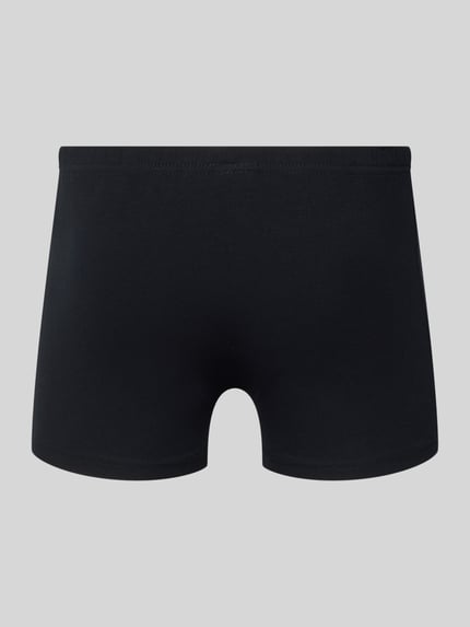 Produktfoto, schwarze Slim Fit Boxershorts mit Logo-Patch im 2er-Pack von Götzburg Wäsche, weicher Baumwoll-Mix, glatte Oberfläche.
