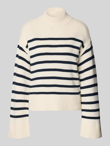 Produktfoto, Regular Fit Pullover aus Woll-Mix Modell 'Sharad' von Lauren Ralph Lauren, kremowo-granatowe pasy, szerokie ściągacze, bawełna z domieszką wełny