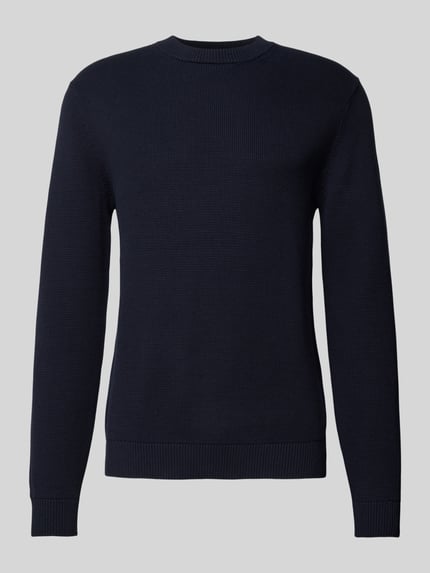 Selected Gebreide pullover met ribboorden, model 'DANE' Marineblauw - 2