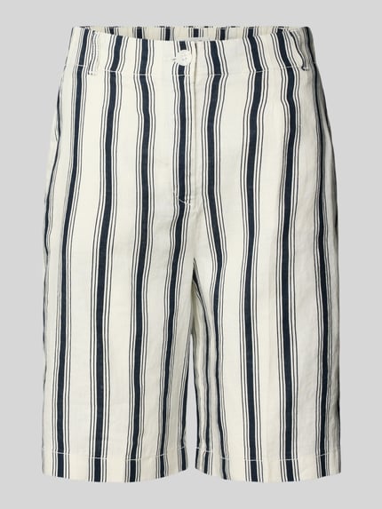 Produktfoto, Bermudas aus Leinen im Allover-Look von Christian Berg Woman in Weiß mit dunkelblauen Streifen, Regular Fit, feine Leinenstruktur