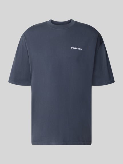 Produktfoto, Oversized T-Shirt mit Logo-Stitching von Pegador aus reiner Baumwolle in Dunkelblau, Rundhalsausschnitt, glatte Textur