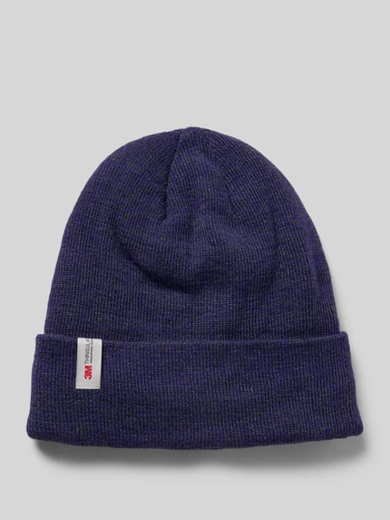 Produktfoto, Beanie mit Label-Detail von Müller Headwear in Dunkelblau, breite Krempe, feine Strickstruktur, für Herren.