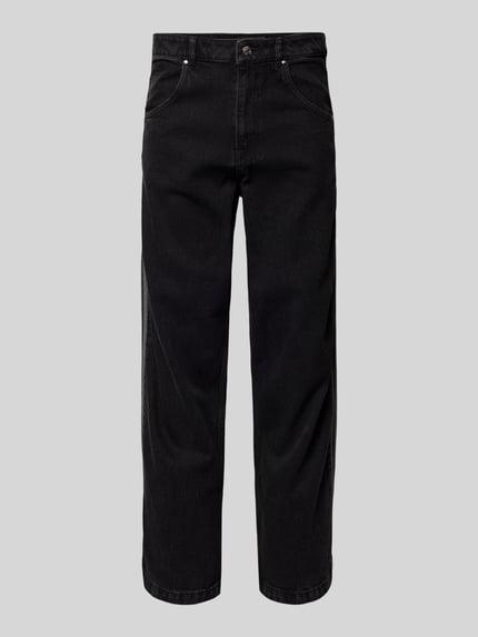 Produktfoto, Jeans mit Eingrifftaschen van adidas Originals in zwart, rechte pasvorm, katoen, knoop- en ritssluiting, vijf zakken.