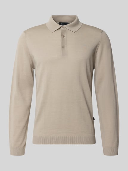 Produktfoto, Regular Fit Strickpullover aus reiner Schurwolle mit Polokragen von MAERZ Muenchen in Beige, glatte Struktur, elastische Abschlüsse