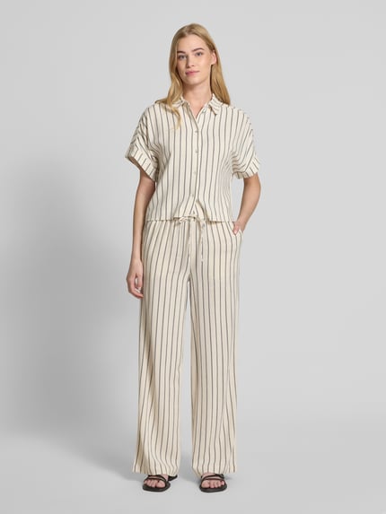 Selected Cropped Bluse aus Viskose-Leinen-Mix Modell 'VIVA' Beige 1