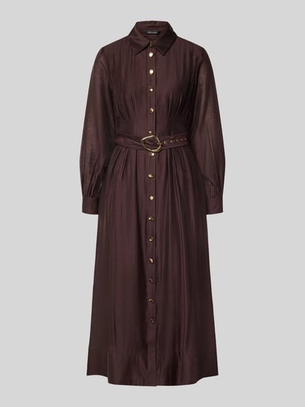 Produktfoto, Hemdblusenkleid aus Lyocell-Mix mit Gürtel von Forever New, A-Linie, Midikleid, Knopfleiste, tiefes Braun, strukturierte Oberfläche