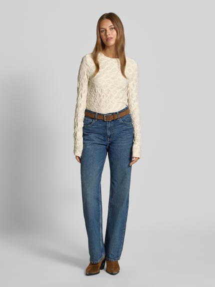 Jake*s Collection Shirt met lange mouwen, structuurmotief en ronde hals Ecru - 1