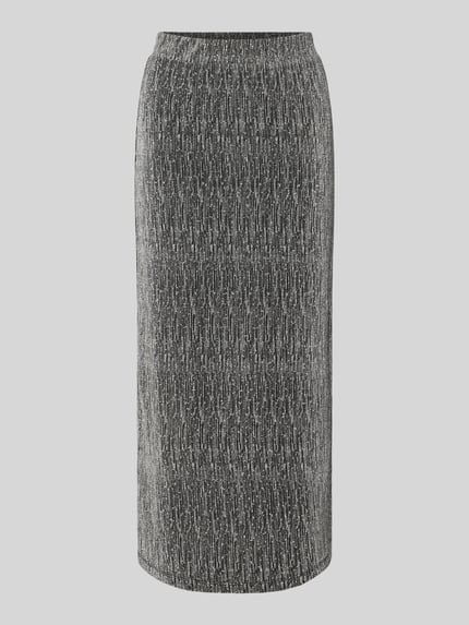 Produktfoto, Midirock mit elastischem Bund Modell 'SILNA' von Vila aus Material-Mix mit Stretch-Anteil, lockerer Schnitt, anthrazit meliert