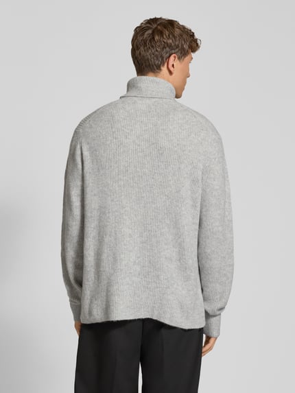 Lindbergh Strickpullover in Ripp-Optik mit Rollkragen Hellgrau Melange 5
