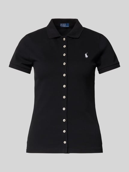 Produktfoto, Poloshirt met knoopsluiting van Polo Ralph Lauren, mix van katoen en elastaan, slim fit, overhemdkraag, labelstitching, zwart