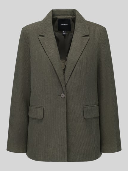 Produktfoto, khakigrüner Cord-Stoff, einreihiger Loose Fit Longblazer mit steigendem Reverskragen Modell 'NORA' von VERO MODA, Damen Longblazer