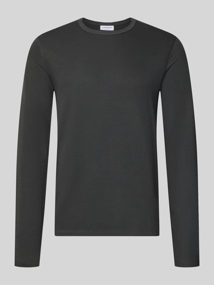 Produktfoto, Regular Fit Longsleeve aus reiner Baumwolle Modell 'Basic' von Lindbergh in dunklem Grau, glatte Oberfläche, Rundhalsausschnitt, Herren Longsleeve